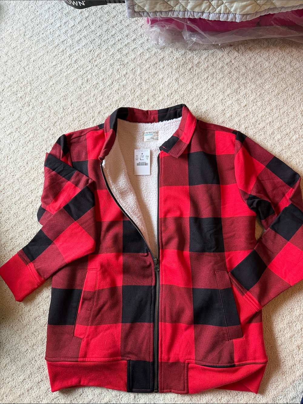 Red & Black Buffalo Plaid Zip Jacket with Sherpa Lining - Boys Size 14